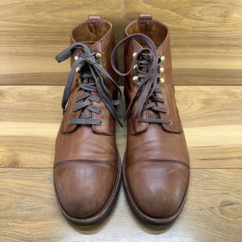 J Crew Kenton Cap Toe Boots Mens 9.5 M Brown Leather Business Casual Old Money
